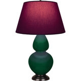 Robert Abbey Jungle Double Gourd Table Lamp Jungle Glazed Ceramic with Deep Patina Bronze Finished Accents Plum W/ Lavender Lining Fabric Shade