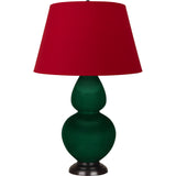 Robert Abbey Jungle Double Gourd Table Lamp Jungle Glazed Ceramic with Deep Patina Bronze Finished Accents Rose Red W/ Ink Black Lining Fabric Shade