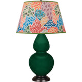 Robert Abbey Jungle Double Gourd Table Lamp Jungle Glazed Ceramic with Deep Patina Bronze Finished Accents Spring Floral Fabric Shade