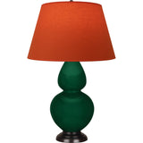 Robert Abbey Jungle Double Gourd Table Lamp Jungle Glazed Ceramic with Deep Patina Bronze Finished Accents Tangerine W/ Taupe Lining Fabric Shade