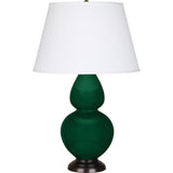 Robert Abbey Jungle Double Gourd Table Lamp Jubgle Glazed Ceramic with Deep Patina Bronze Finished Accents Pearl Dupioni Fabric Shade