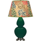 Robert Abbey Jungle Double Gourd Table Lamp Jungle Glazed Ceramic with Antique Silver Finished Accents Fall Floral Fabric Shade