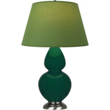 Robert Abbey Jungle Double Gourd Table Lamp Jungle Glazed Ceramic with Antique Silver Finished Accents Tea Green W/ Taupe Lining Fabric Shade