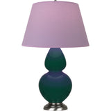 Robert Abbey Jungle Double Gourd Table Lamp Jungle Glazed Ceramic with Antique Silver Finished Accents Lavender W/ Plum Lining Fabric Shade