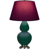 Robert Abbey Jungle Double Gourd Table Lamp Jungle Glazed Ceramic with Antique Silver Finished Accents Plum W/ Lavender Lining Fabric Shade