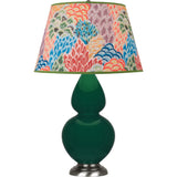 Robert Abbey Jungle Double Gourd Table Lamp Jungle Glazed Ceramic with Antique Silver Finished Accents Spring Floral Fabric Shade