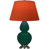 Robert Abbey Jungle Double Gourd Table Lamp Jungle Glazed Ceramic with Antique Silver Finished Accents Tangerine W/ Taupe Lining Fabric Shade