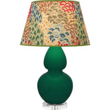 Robert Abbey Jungle Double Gourd Table Lamp Jungle Glazed Ceramic with Lucite Base Fall Floral Fabric Shade