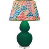 Robert Abbey Jungle Double Gourd Table Lamp Jungle Glazed Ceramic with Lucite Base Spring Floral Fabric Shade