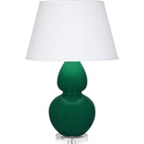 Robert Abbey Jungle Double Gourd Table Lamp Jungle Glazed Ceramic with Lucite Base Pearl Dupioni Fabric Shade