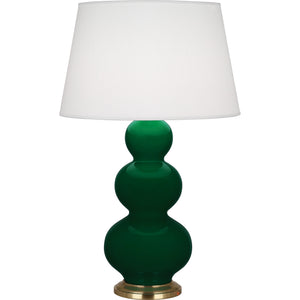 Robert Abbey Jungle Triple Gourd Table Lamp Jungle Glazed Ceramic with Antique Natural Brass Finished Accents Pearl Dupioni Fabric Shade