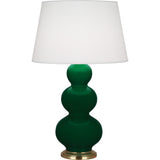 Robert Abbey Jungle Triple Gourd Table Lamp Jungle Glazed Ceramic with Antique Natural Brass Finished Accents Pearl Dupioni Fabric Shade