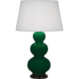 Robert Abbey Jungle Triple Gourd Table Lamp Jungle Glazed Ceramic with Deep Patina Bronze Finished Accents Pearl Dupioni Fabric Shade