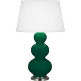 Robert Abbey Jungle Triple Gourd Table Lamp Jungle Glazed Ceramic with Antique Silver Finished Accents Pearl Dupioni Fabric Shade