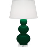 Robert Abbey Jungle Triple Gourd Table Lamp Jungle Glazed Ceramic with Lucite Base Pearl Dupioni Fabric Shade