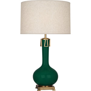 Robert Abbey Jungle Athena Table Lamp Jungle Glazed Ceramic with Aged Brass Accents Open Weave Heather Linen Shade