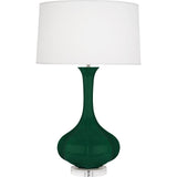 Robert Abbey Jungle Pike Table Lamp Jungle Glazed Ceramic with Lucite Base Pearl Dupoini Fabric Shade