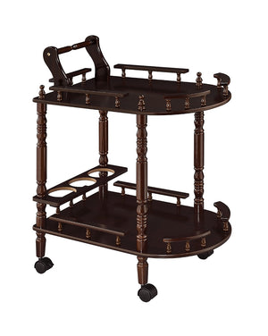 ORE International 29 Inch Cherry Finish Rolling Bar Cart with Wine Rack Two Shelf Dining Entertaining JW-104