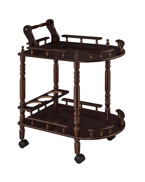 ORE International 29 Inch Cherry Finish Rolling Bar Cart with Wine Rack Two Shelf Dining Entertaining JW-104