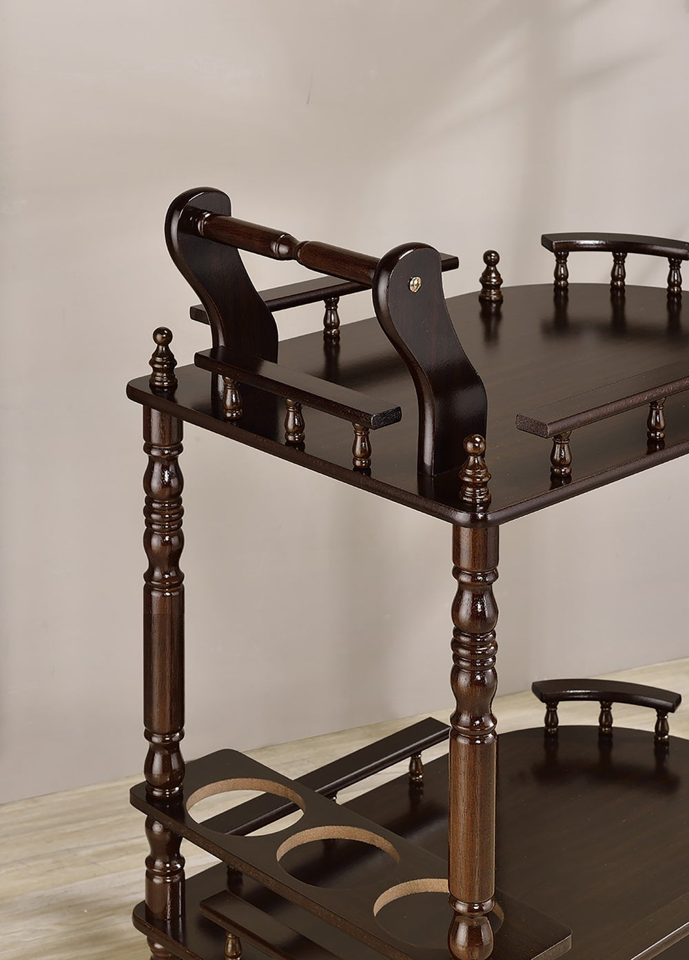 ORE International 29 Inch Cherry Finish Rolling Bar Cart with Wine Rack Two Shelf Dining Entertaining JW-104