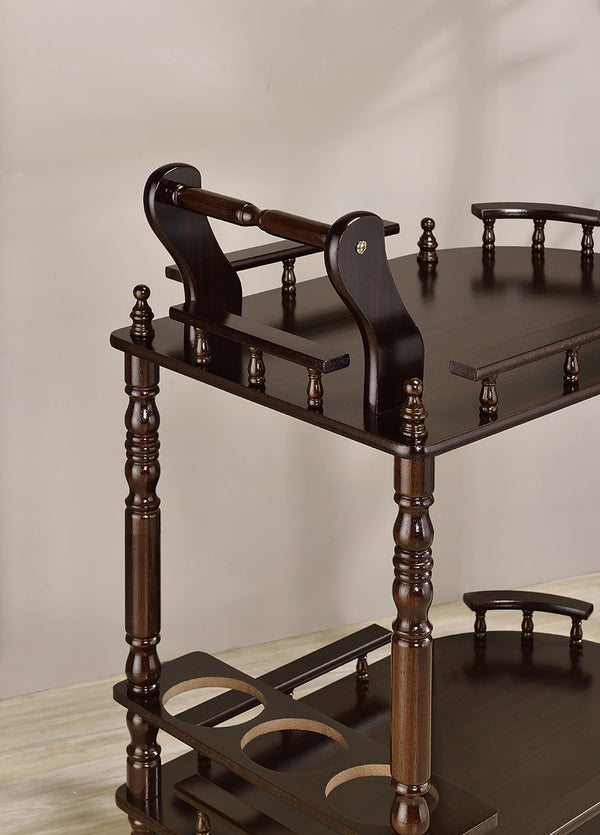 ORE International 29 Inch Cherry Finish Rolling Bar Cart with Wine Rack Two Shelf Dining Entertaining JW-104