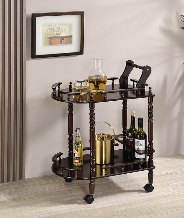 ORE International 29 Inch Cherry Finish Rolling Bar Cart with Wine Rack Two Shelf Dining Entertaining JW-104