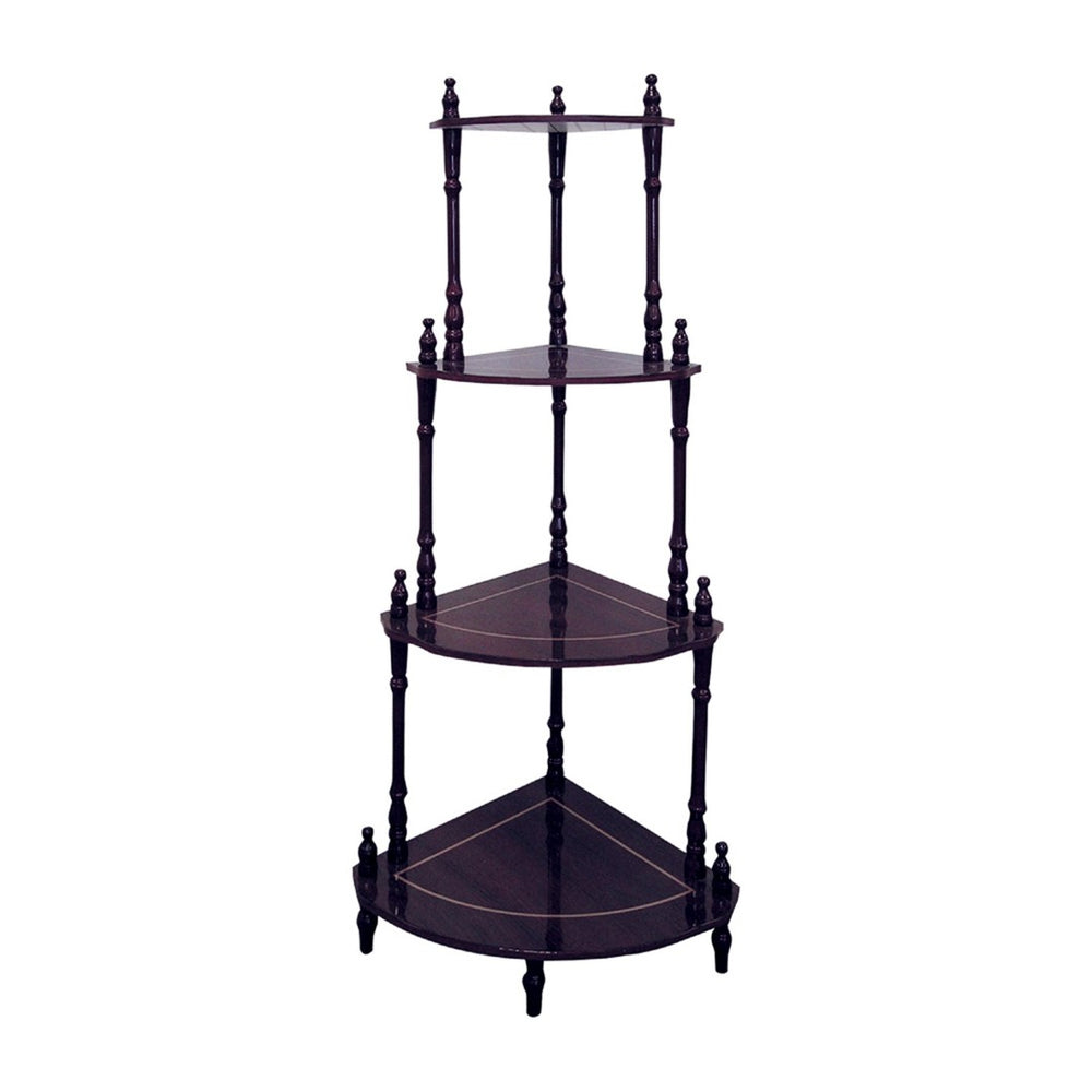 ORE International 39 Inch Cherry Finish Four Tier Corner Ladder Shelf Graduated Wood Display Stand JW-108