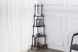 ORE International 39 Inch Cherry Finish Four Tier Corner Ladder Shelf Graduated Wood Display Stand JW-108