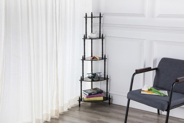 ORE International 39 Inch Cherry Finish Four Tier Corner Ladder Shelf Graduated Wood Display Stand JW-108