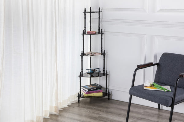 ORE International 39 Inch Cherry Finish Four Tier Corner Ladder Shelf Graduated Wood Display Stand JW-108