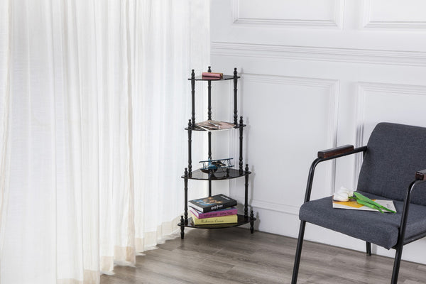 ORE International 39 Inch Cherry Finish Four Tier Corner Ladder Shelf Graduated Wood Display Stand JW-108