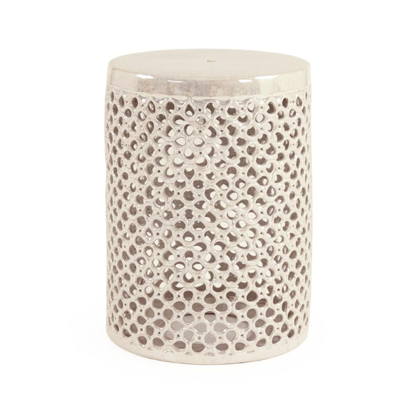 Zentique Lanie Ceramic Garden Stool Grey — Durable Textured Side Table, Compact Seat & Plant Stand, 13x18 in JW001 Grey