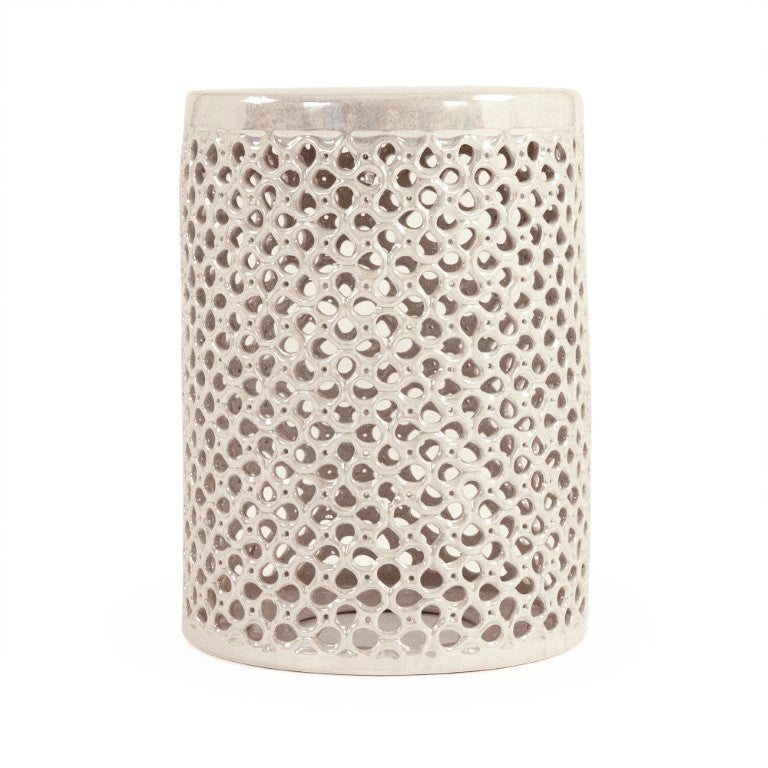 Zentique Lanie Ceramic Garden Stool Grey — Durable Textured Side Table, Compact Seat & Plant Stand, 13x18 in JW001 Grey