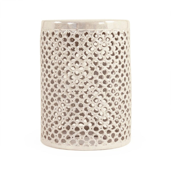 Zentique Lanie Ceramic Garden Stool Grey — Durable Textured Side Table, Compact Seat & Plant Stand, 13x18 in JW001 Grey