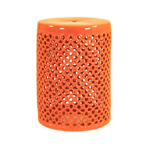 Zentique Lanie Orange Garden Stool — Glossy Ceramic Accent Table & Extra Seat, Weather-Resistant 13x18x13 in JW001 Orange