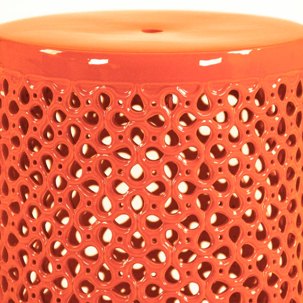 Zentique Lanie Orange Garden Stool — Glossy Ceramic Accent Table & Extra Seat, Weather-Resistant 13x18x13 in JW001 Orange