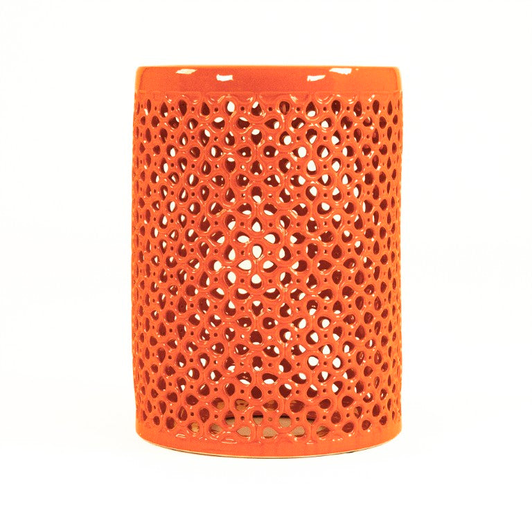 Zentique Lanie Orange Garden Stool — Glossy Ceramic Accent Table & Extra Seat, Weather-Resistant 13x18x13 in JW001 Orange