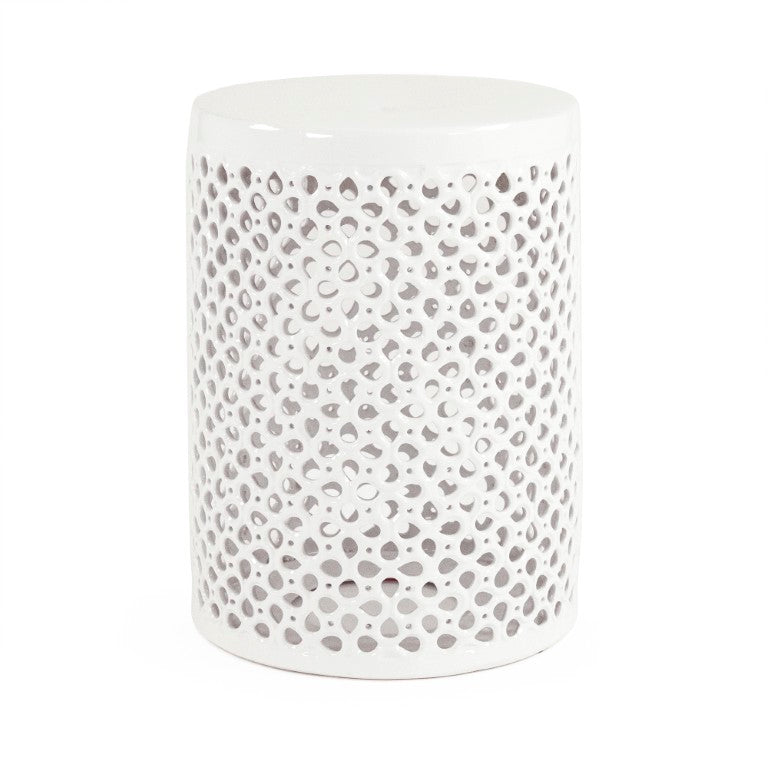 Zentique Lanie Ceramic Garden Stool White — Compact 13x18" Durable Glazed Side Table, Plant Stand, Seat JW001 White