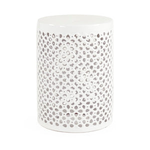 Zentique Lanie Ceramic Garden Stool White — Compact 13x18" Durable Glazed Side Table, Plant Stand, Seat JW001 White