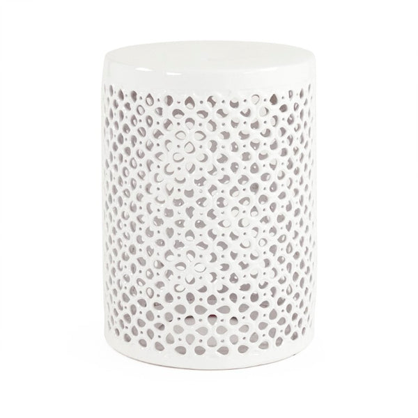 Zentique Lanie Ceramic Garden Stool White — Compact 13x18" Durable Glazed Side Table, Plant Stand, Seat JW001 White