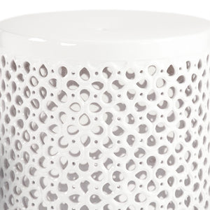 Zentique Lanie Ceramic Garden Stool White — Compact 13x18" Durable Glazed Side Table, Plant Stand, Seat JW001 White