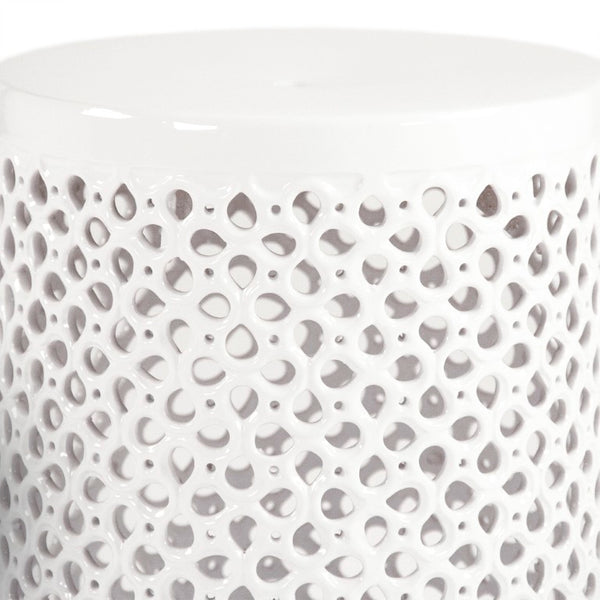 Zentique Lanie Ceramic Garden Stool White — Compact 13x18" Durable Glazed Side Table, Plant Stand, Seat JW001 White