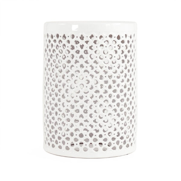 Zentique Lanie Ceramic Garden Stool White — Compact 13x18" Durable Glazed Side Table, Plant Stand, Seat JW001 White