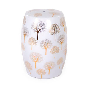 Zentique Garden Ceramic Stool — Versatile Glazed Outdoor/Indoor Seat and Side Table, Compact Durable Accent (94 chars) White, Gold JW002
