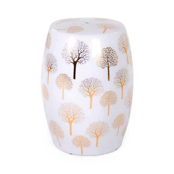 Zentique Garden Ceramic Stool — Versatile Glazed Outdoor/Indoor Seat and Side Table, Compact Durable Accent (94 chars) White, Gold JW002