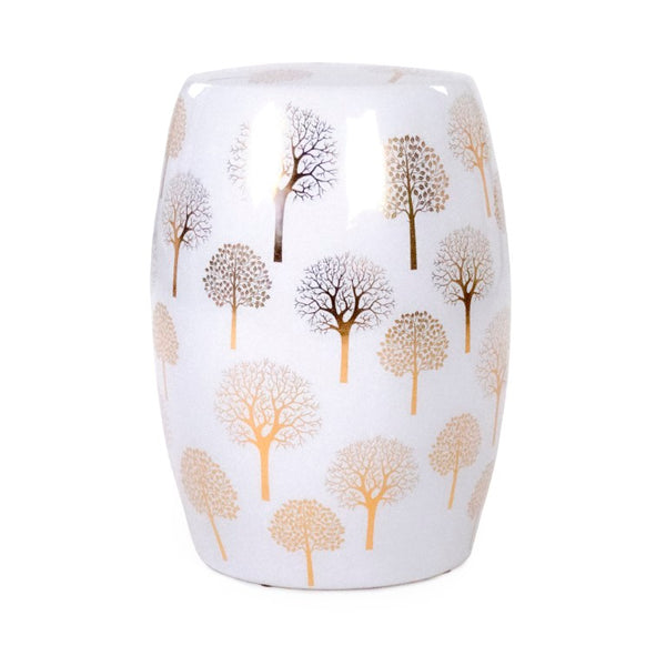 Zentique Garden Ceramic Stool — Versatile Glazed Outdoor/Indoor Seat and Side Table, Compact Durable Accent (94 chars) White, Gold JW002