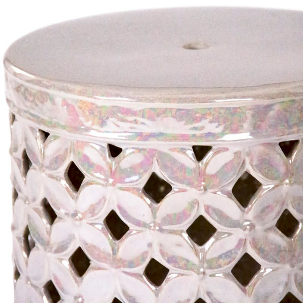 Zentique Garden Ceramic Stool — Versatile Glazed Outdoor/Indoor Seat and Side Table, Compact Durable Accent (94 chars) Iridescent Grey JW003 Grey