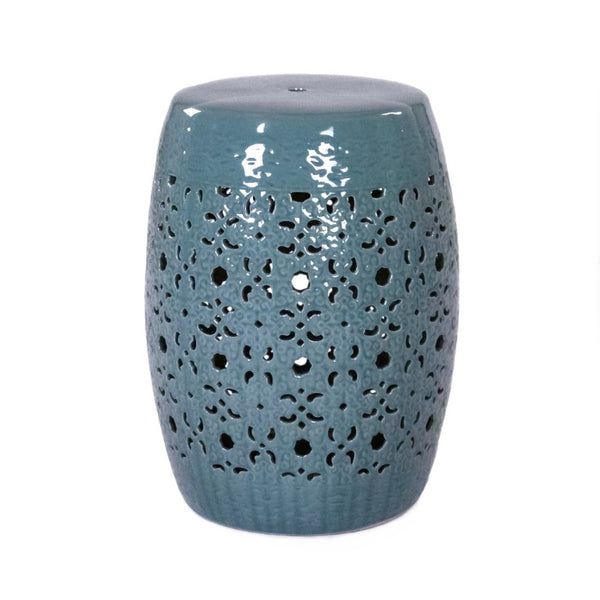Zentique Garden Ceramic Stool with Glazed Finish — Compact 14.5"x17.5" Versatile Side Table, Seat, Plant Stand JW005 Celadon