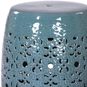 Zentique Garden Ceramic Stool with Glazed Finish — Compact 14.5"x17.5" Versatile Side Table, Seat, Plant Stand JW005 Celadon