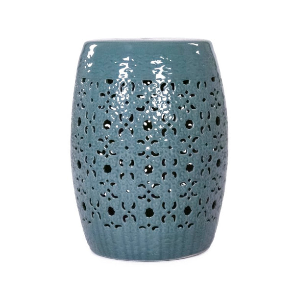 Zentique Garden Ceramic Stool with Glazed Finish — Compact 14.5"x17.5" Versatile Side Table, Seat, Plant Stand JW005 Celadon
